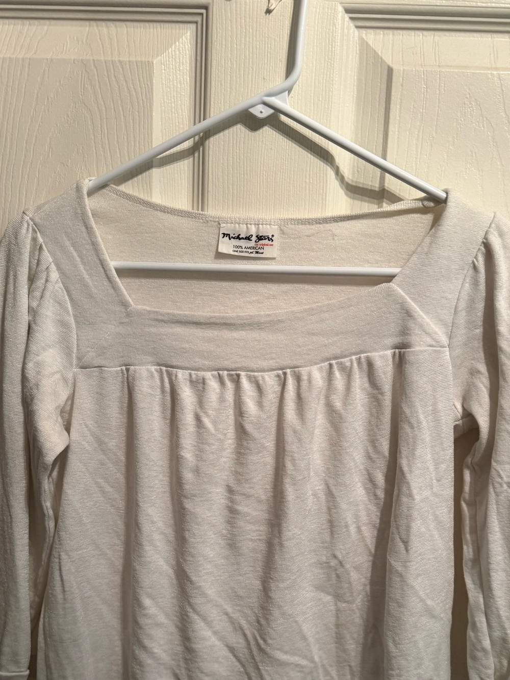 Michael Stars White Square Neck 3/4 Sleeve Top